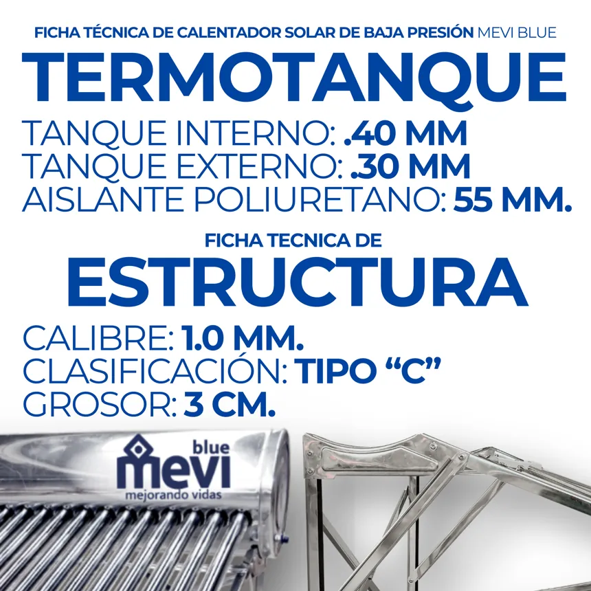 Termotanque y estructura del Mevi Blue