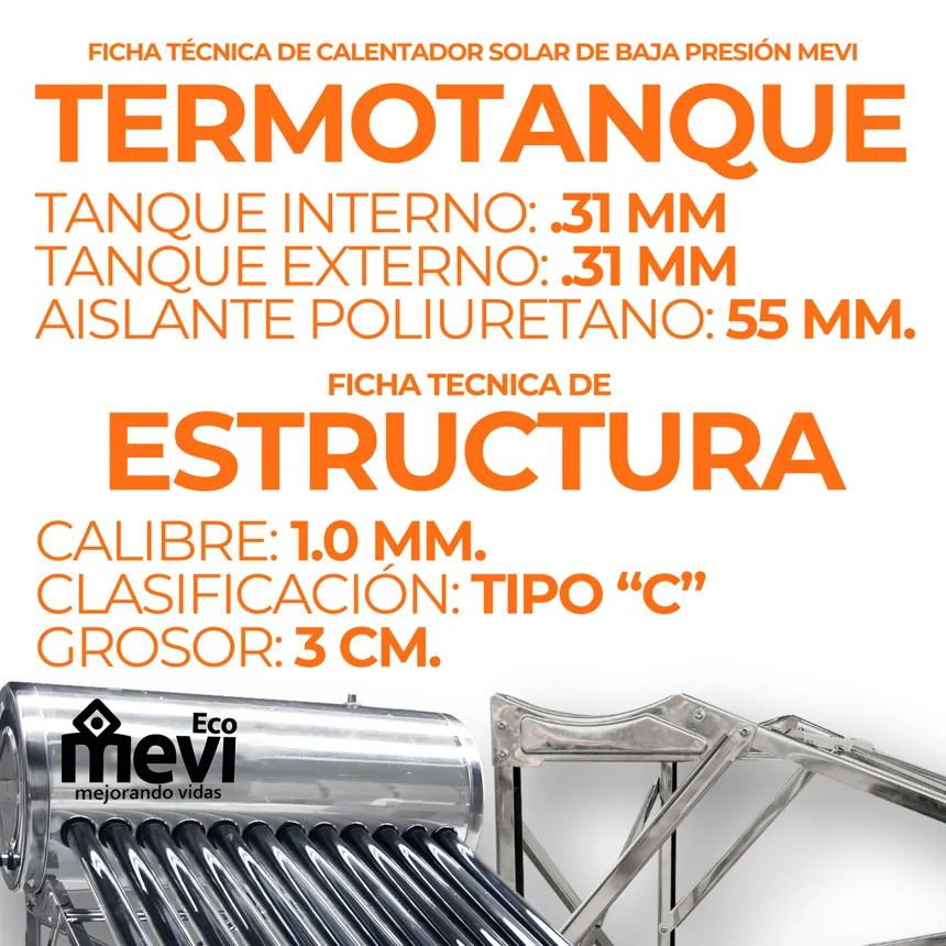 Termotanque y estructura del Mevi Eco