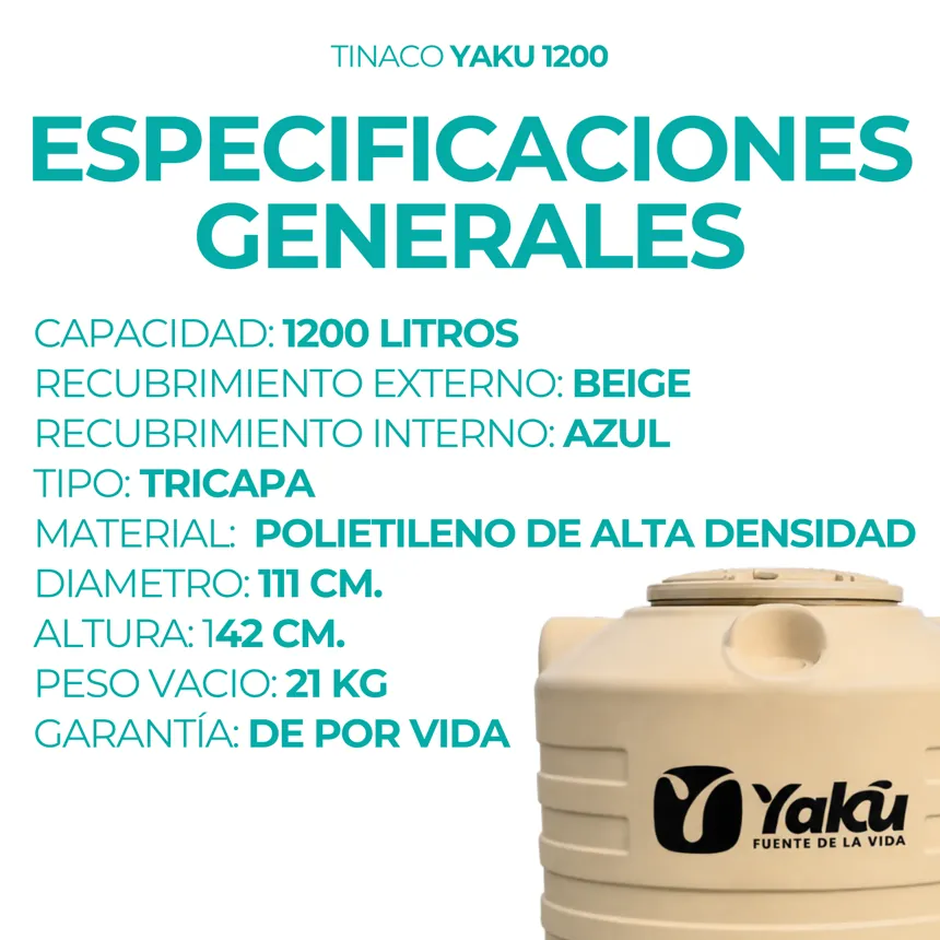 Especificaciones del tinaco Yakú